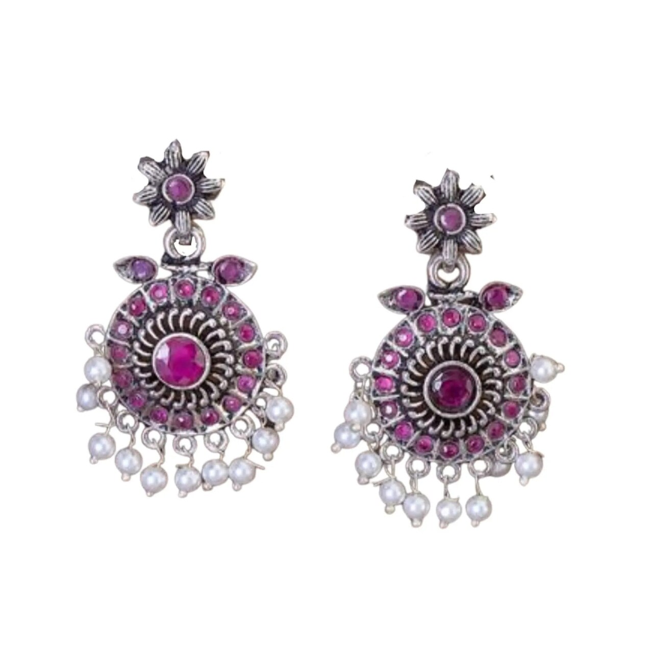 Indian Oxidized Jhumka Earrings for Women - Round Oxidized Jhumki Ethnic Chandbali Earrings Faux Pearls with Oxidized Platting Bollywood Style Dangle Earring Jewelry for Bride Gift for Her